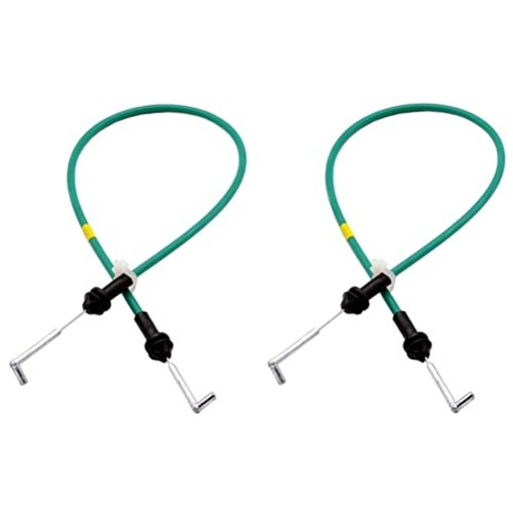 Pair of door handle cables, green loops with black housings and silver pull rods