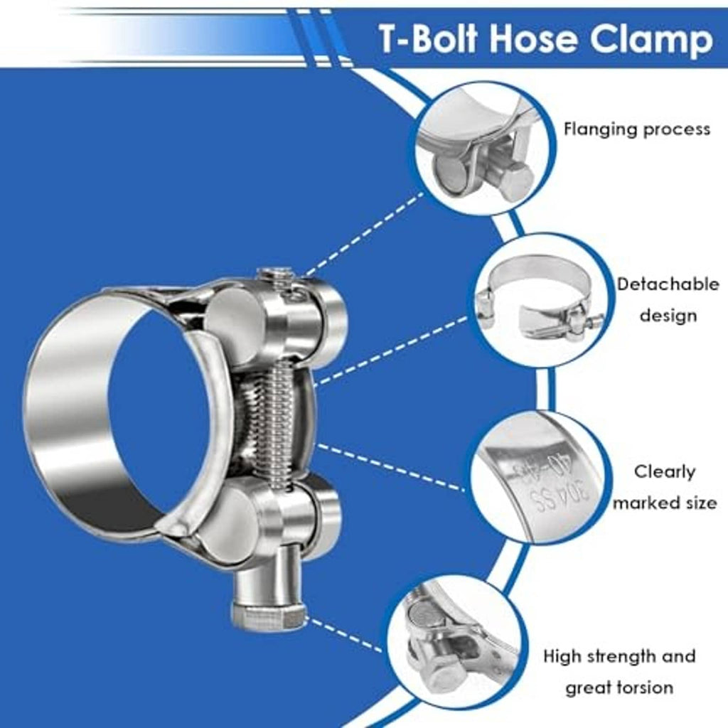 T-bolt hose clamp pair with threaded screw and split metal band
