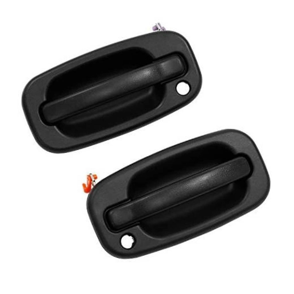 Black exterior door handle pair with recessed grip and keyhole, 2-pack