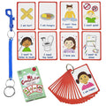 Communication cards set with red frames and blue keyring, assorted emotion pictures
