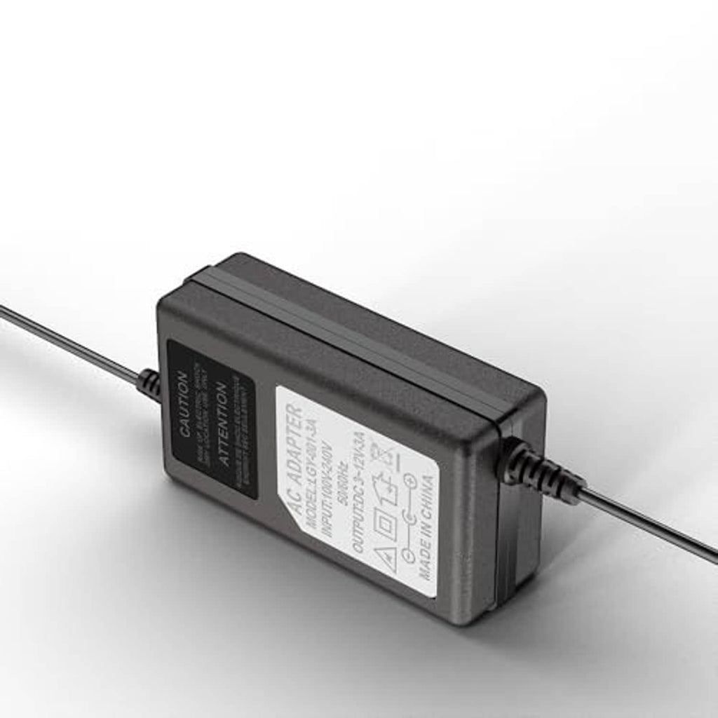 Black power adapter for 12V PWM fan hub with input and output label