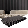 Black oak wood slat acoustic panel set, stacked with long vertical ridges