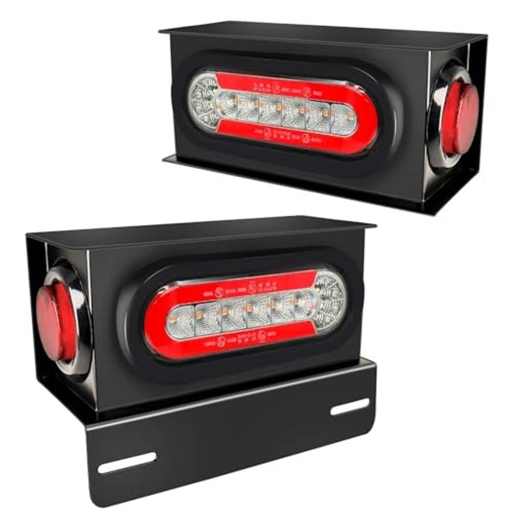 Black trailer light with oval red LED and clear lens, front view with mounting bracket