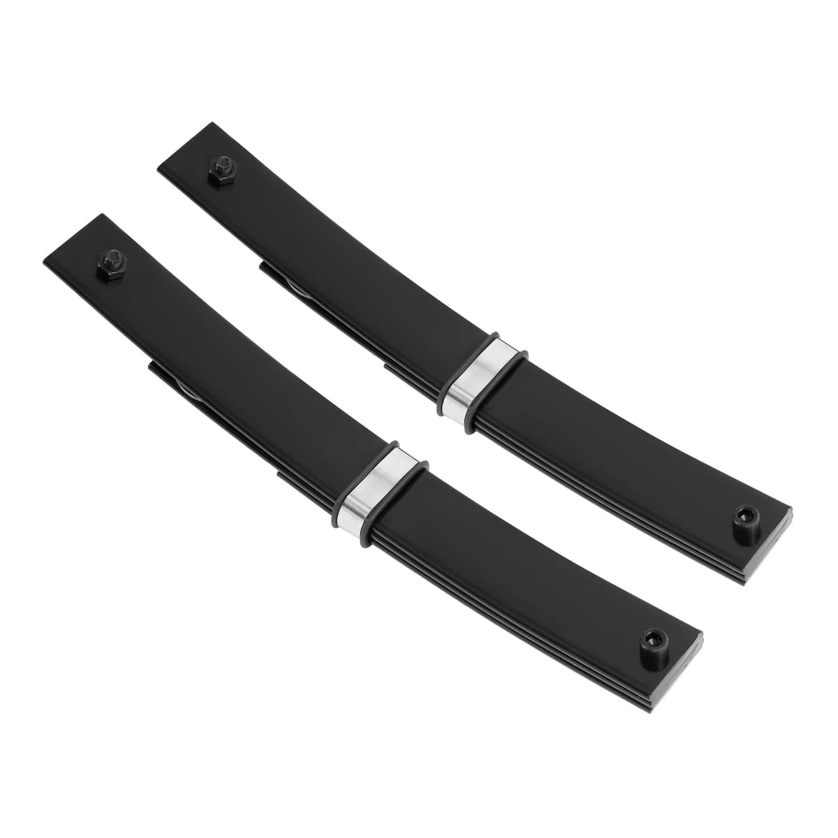 Front 3-leaf spring set end view of two spring packs with mounting points and straps