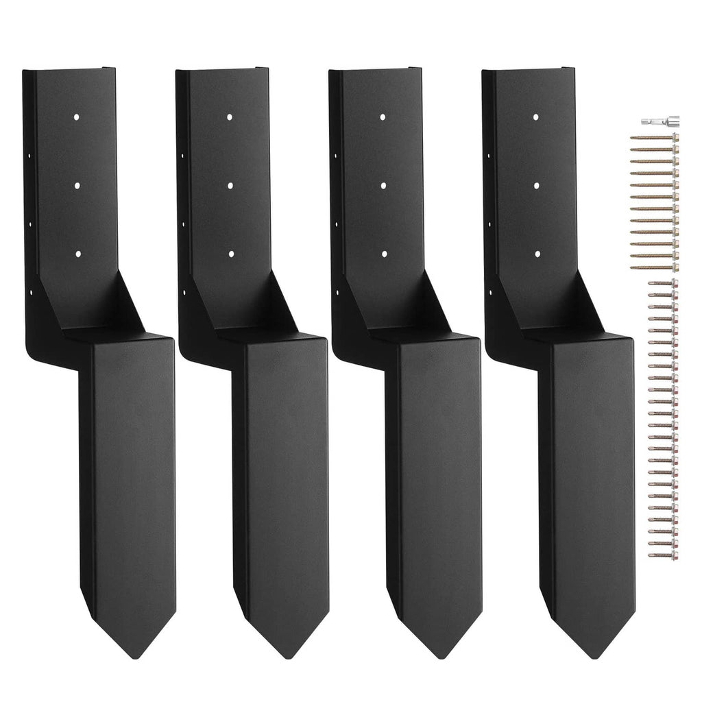 Black steel fence post anchor stakes, U-bracket repair kit, 4-pack