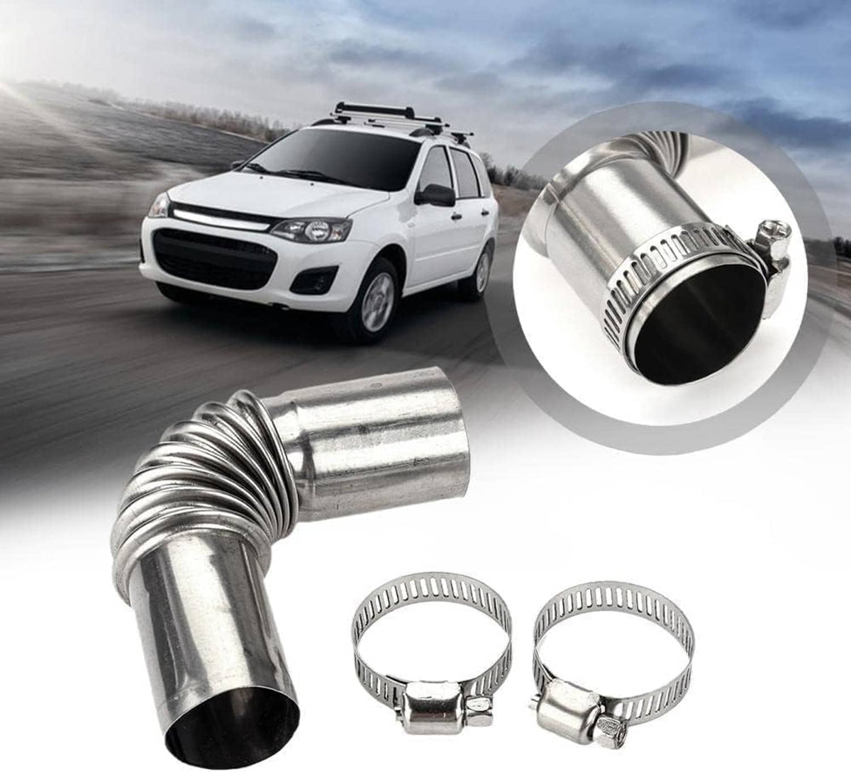 Stainless steel exhaust pipe elbow connector set with corrugated flex and clamps