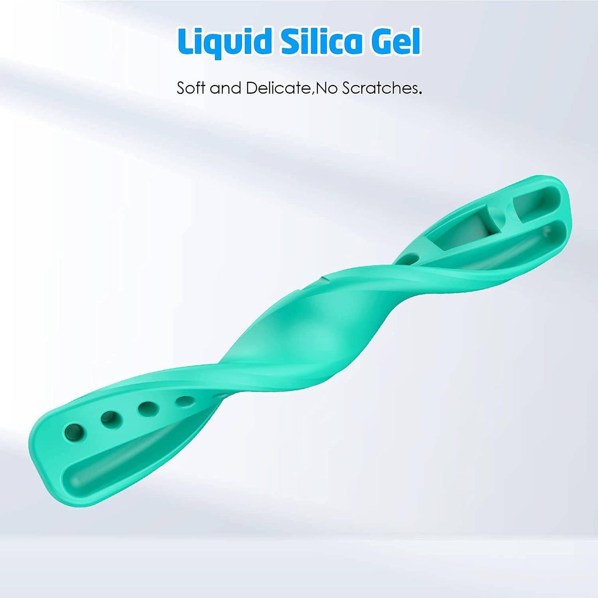 Teal liquid silicone gel stylus holder with grip cutouts and protective shape