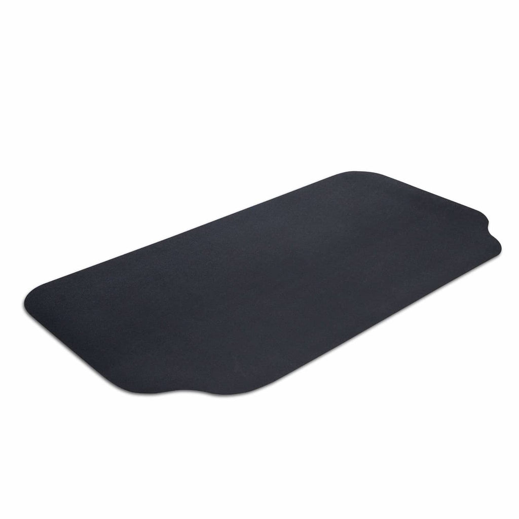 Black rubber protective grill mat with rounded corners, flat rectangular shape