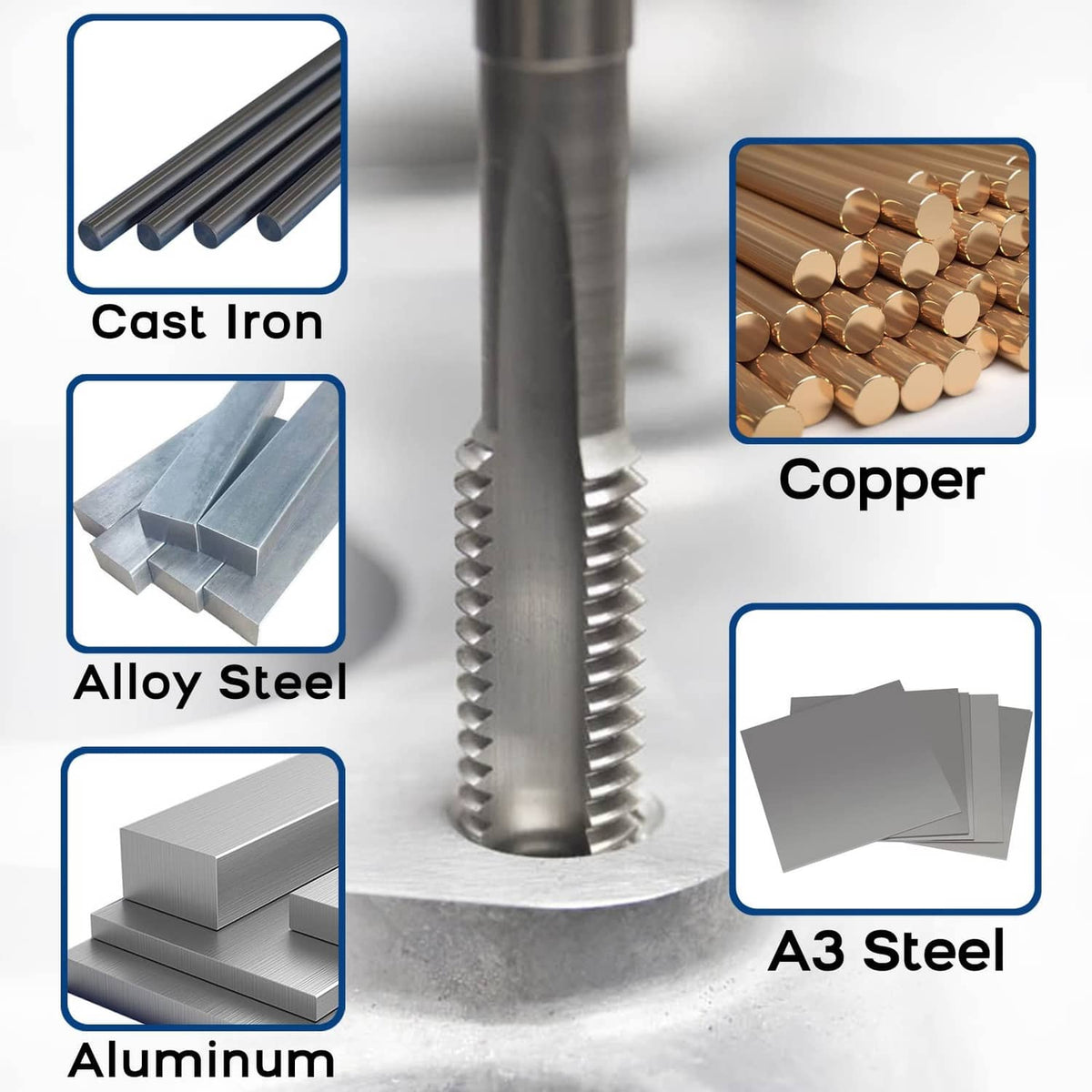 Left-hand tap with fine threads, silver steel with conical shank and tip