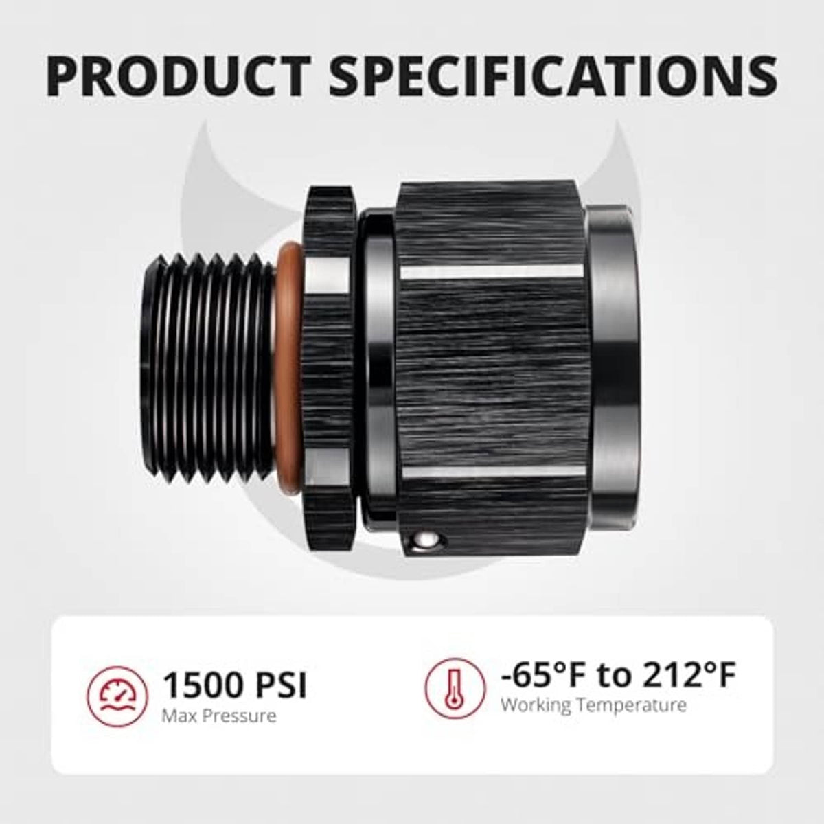 Black AN adapter fitting with threaded male end, silver ring, and hex wrench flats