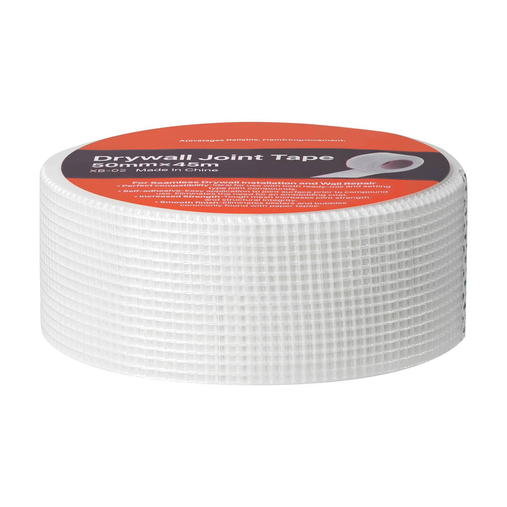 Drywall joint tape roll top view, white fiberglass mesh adhesive tape