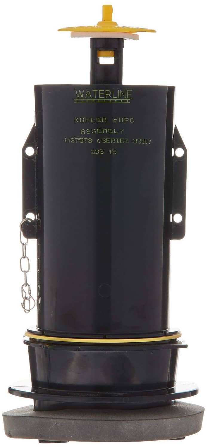 Canister valve assembly service kit: black cylinder with yellow top, side ports, chain