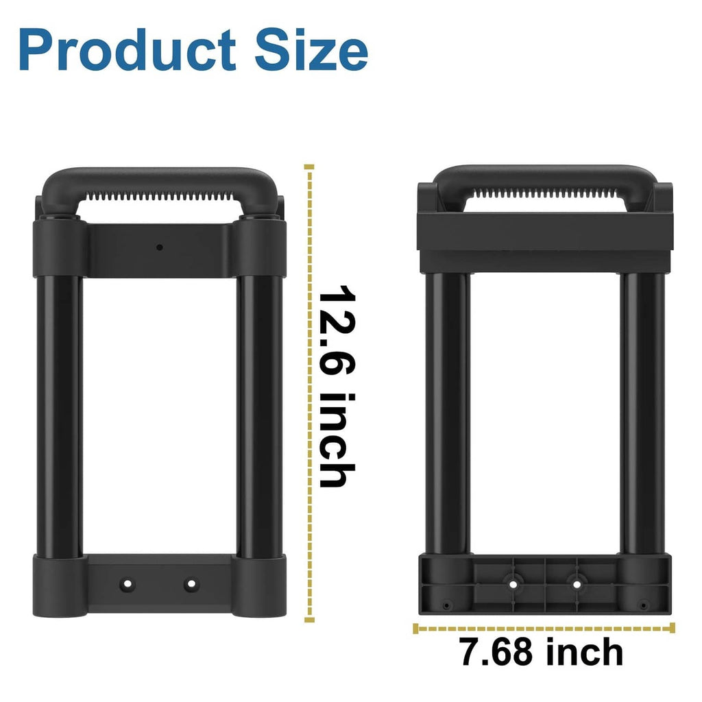 Black telescoping cooler handle frame with ridged top grip and mounting tabs