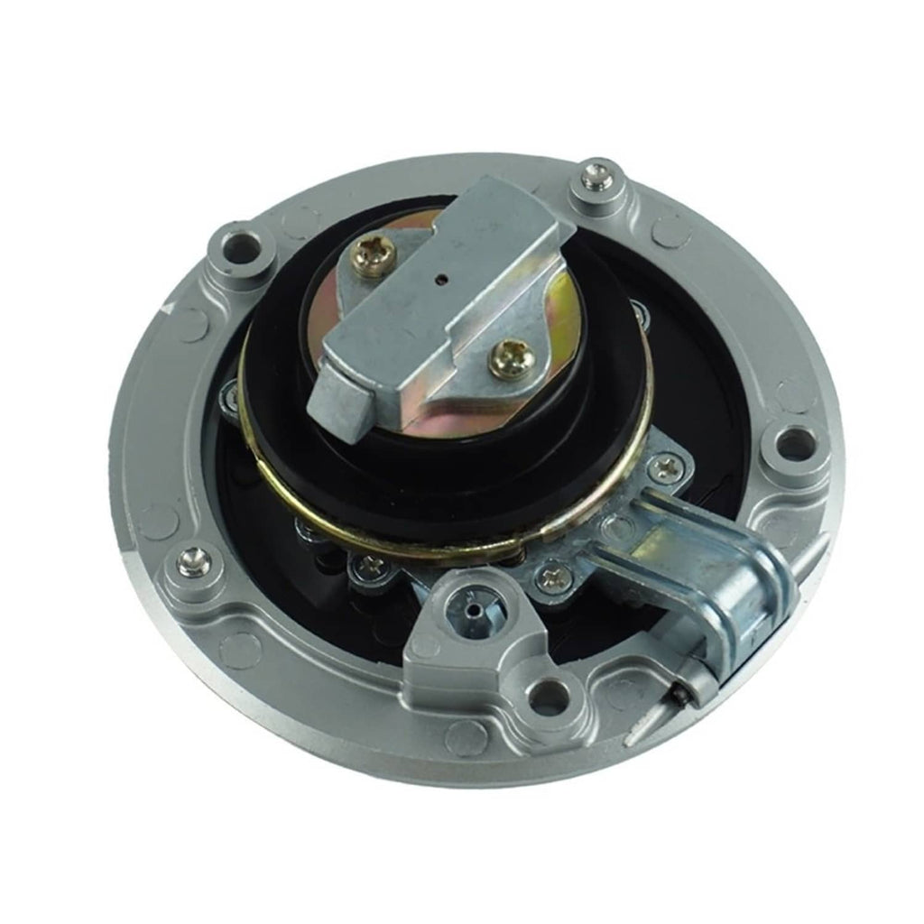 Fuel tank gas cap lock, internal latch and spring on round silver base