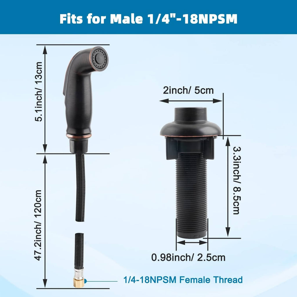 Kitchen sink side sprayer assembly with black pull-out hose and spray head