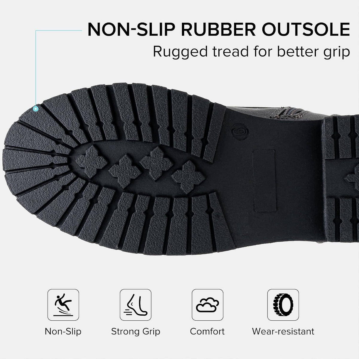 Black boot outsole with thick non-slip lug tread