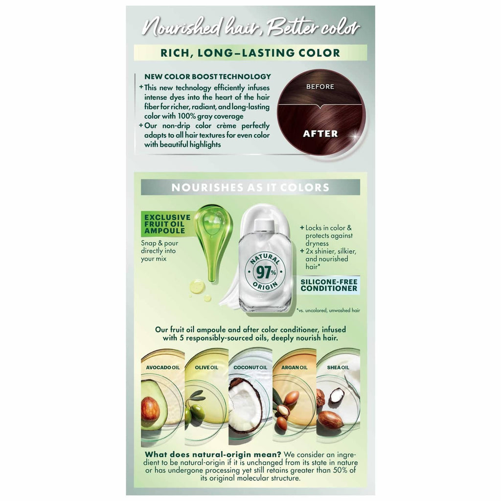 Garnier Nutrisse Ultra Creme nourishing permanent hair color back panel with oil ampoule.
