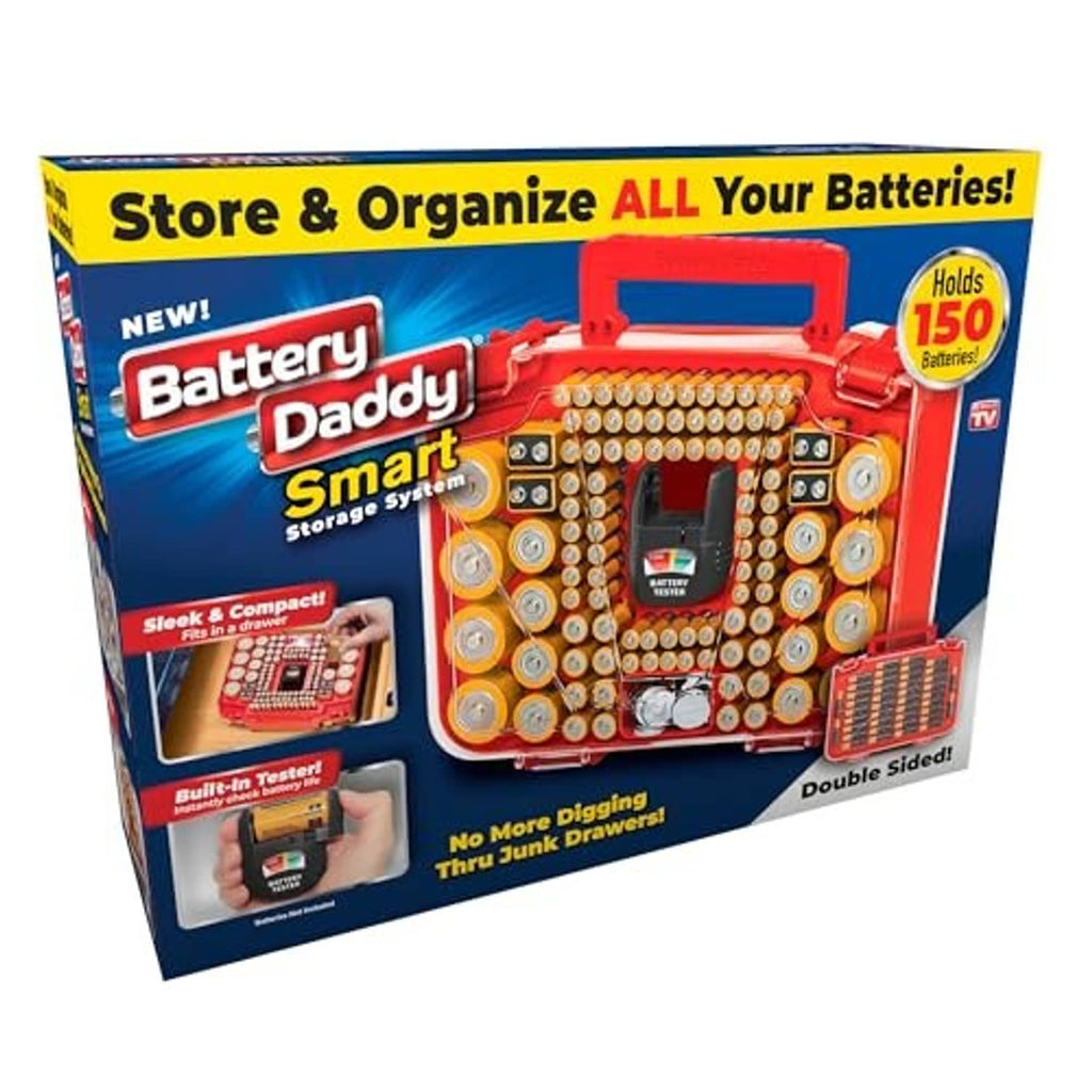 Battery organizer storage case box with built-in battery tester for up to 150 batteries
