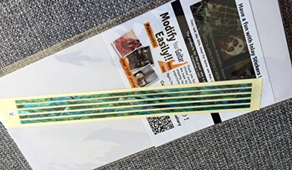 Set of guitar inlay sticker strips, long teal/green blue pattern on paper backing