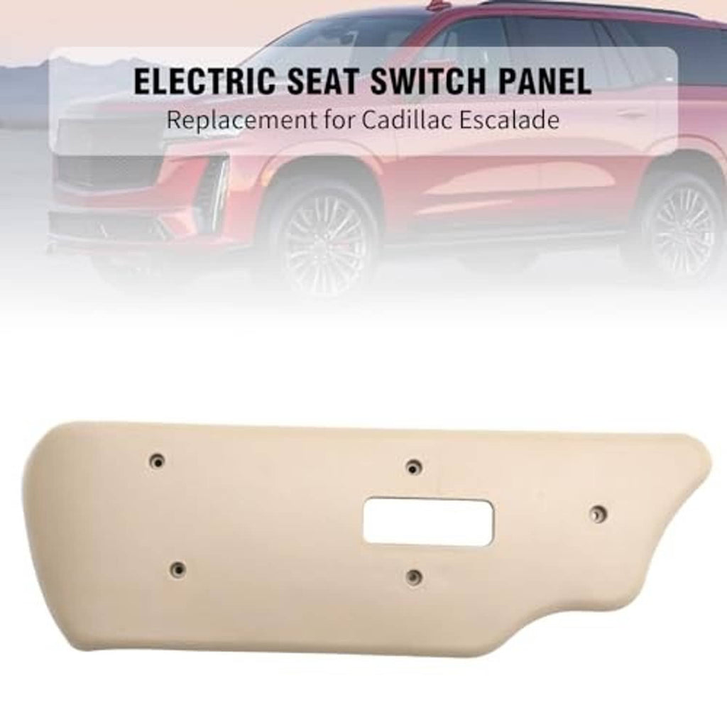 Beige electric seat switch panel with rectangular cutout and mounting holes