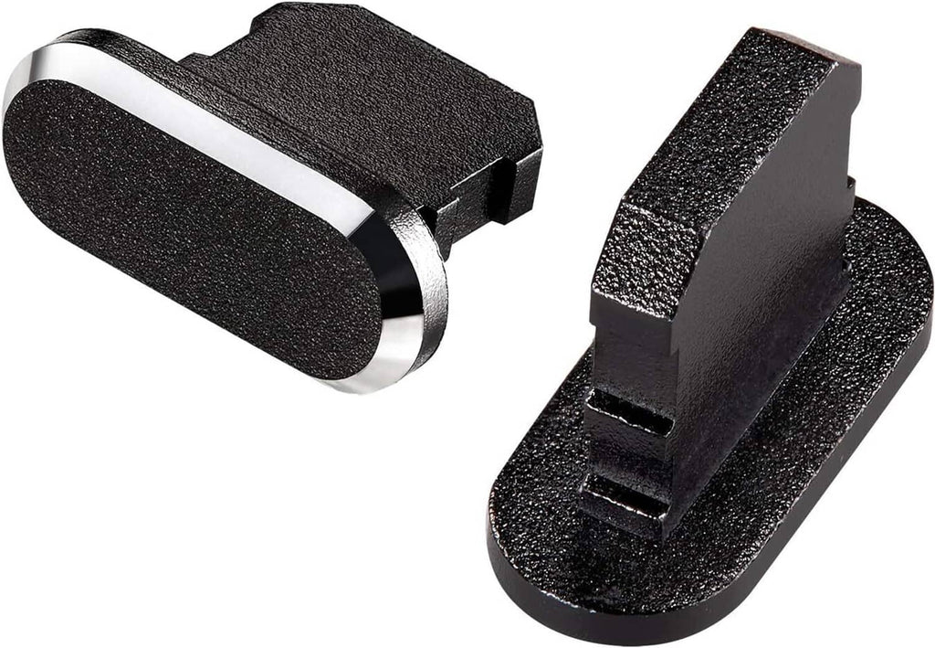Black foam dust plugs for phone ports, two-piece set