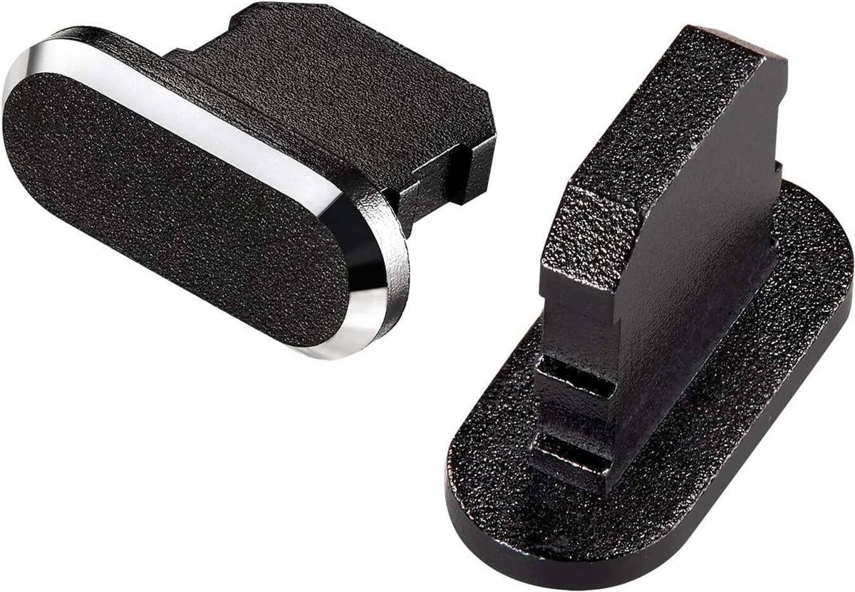 Black foam dust plugs for phone ports, two-piece set