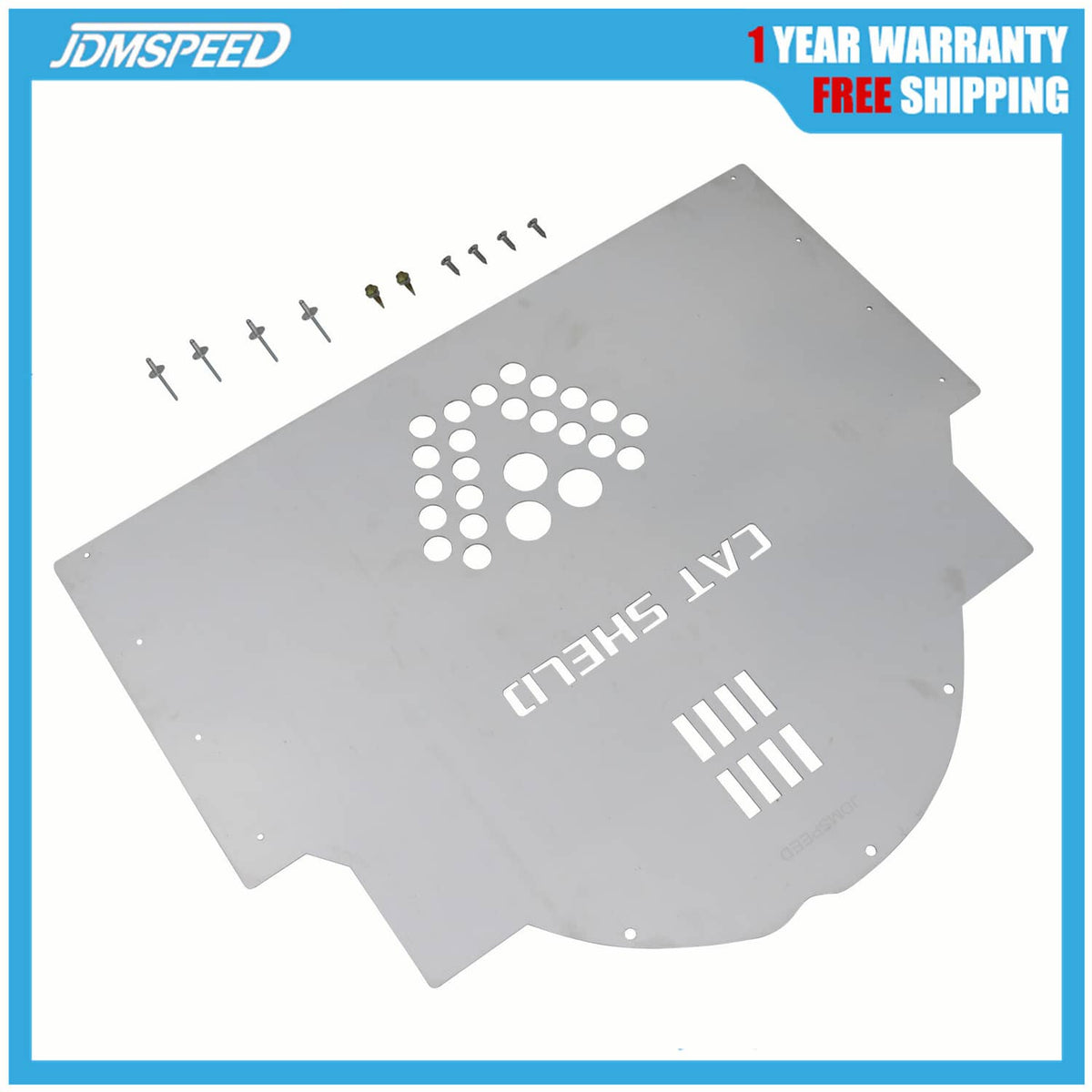 Catalytic converter cat shield plate with perforated heart pattern and mounting holes