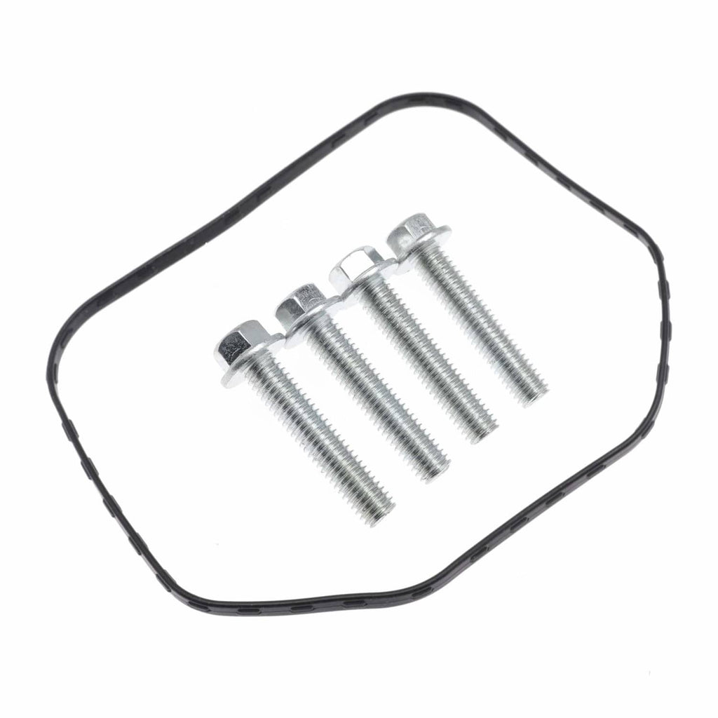 OHV valve cover gasket with four silver mounting bolts and washers