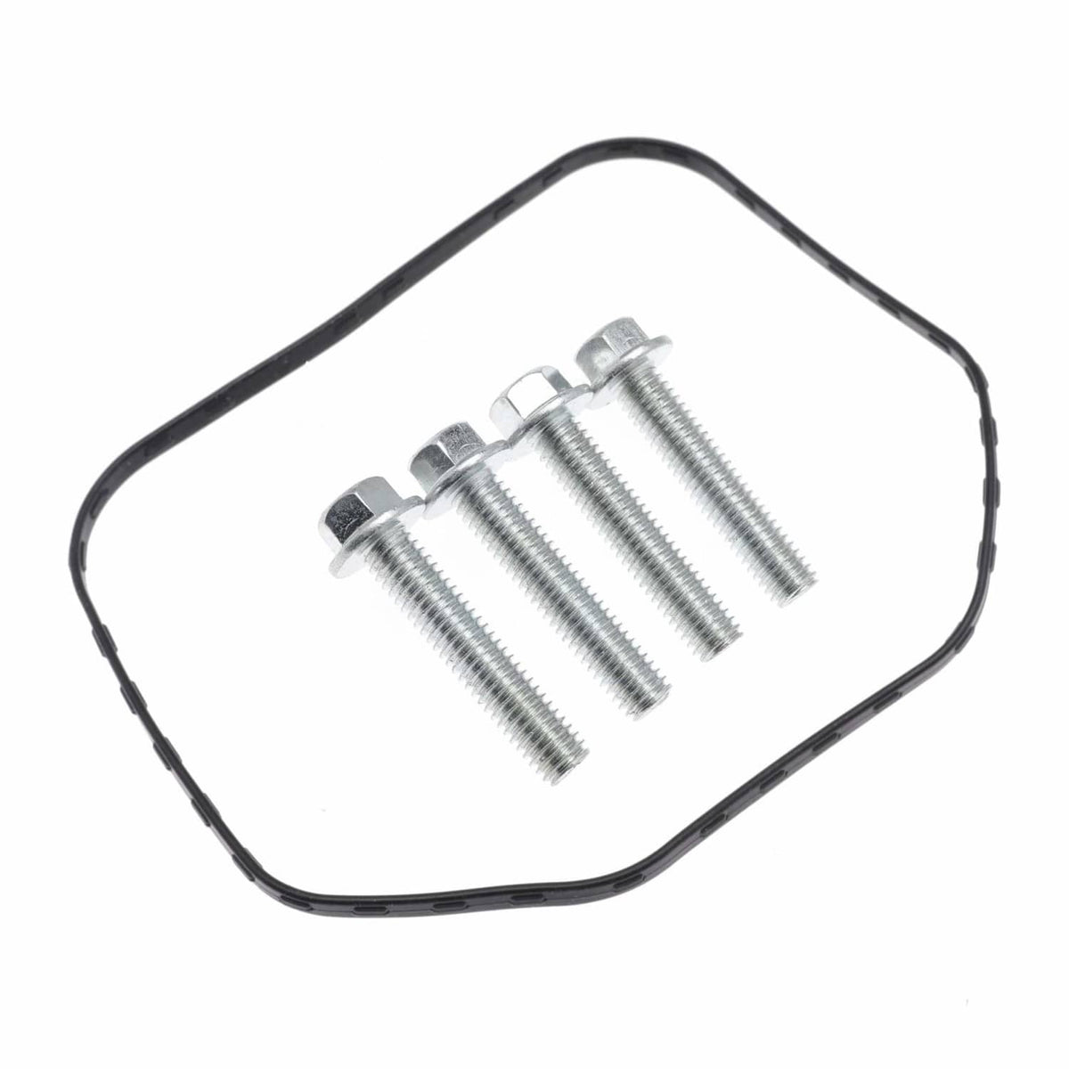 OHV valve cover gasket with four silver mounting bolts and washers