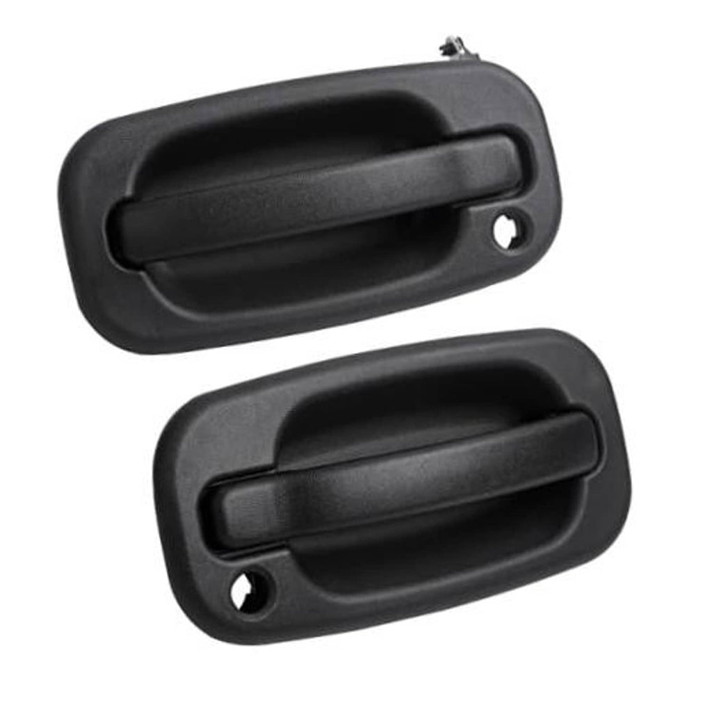 Black exterior door handle pair, front left and right, with mounting hole