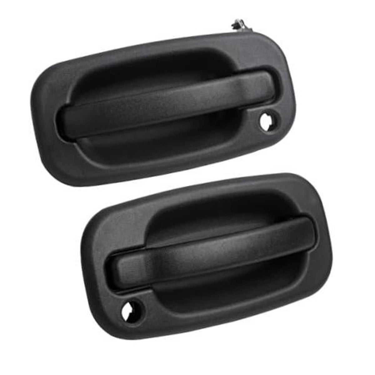 Black exterior door handle pair, front left and right, with mounting hole