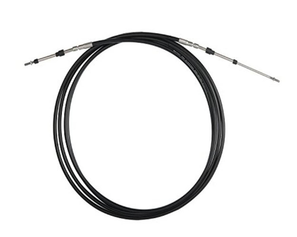 Black dual control cable coil with silver-tipped ends and fittings