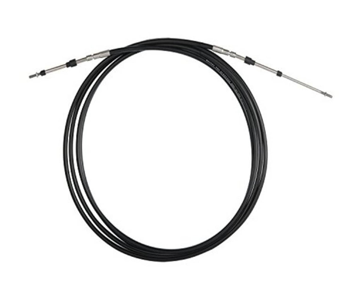 Black dual control cable coil with silver-tipped ends and fittings