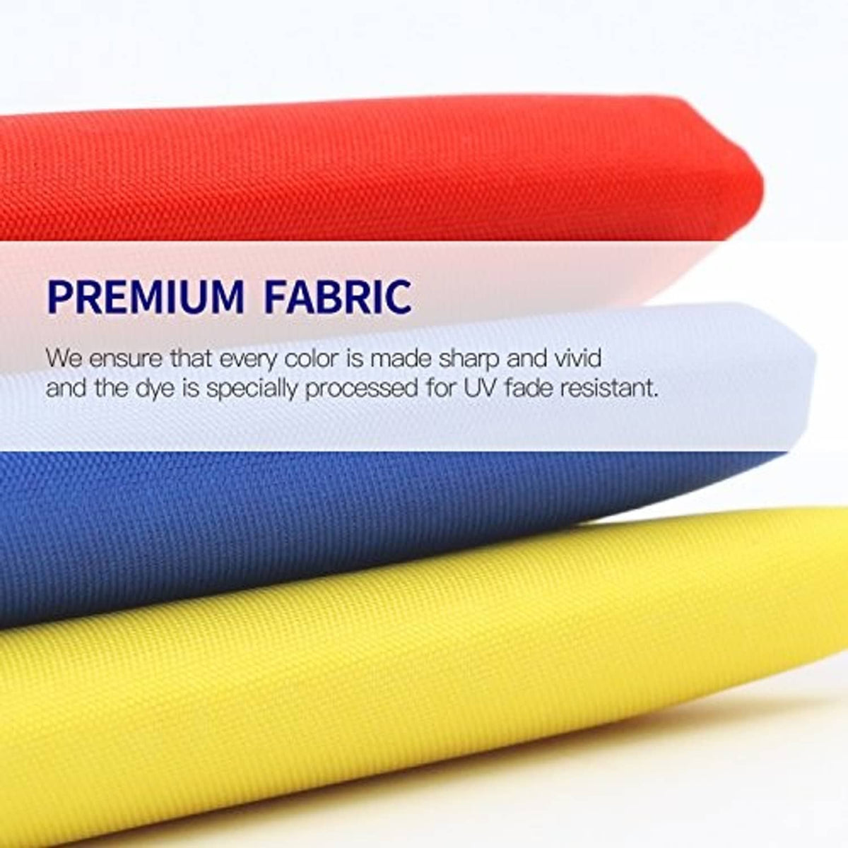 Stacked colored canvas fabric rolls for a UV-fade resistant POW/MIA flag