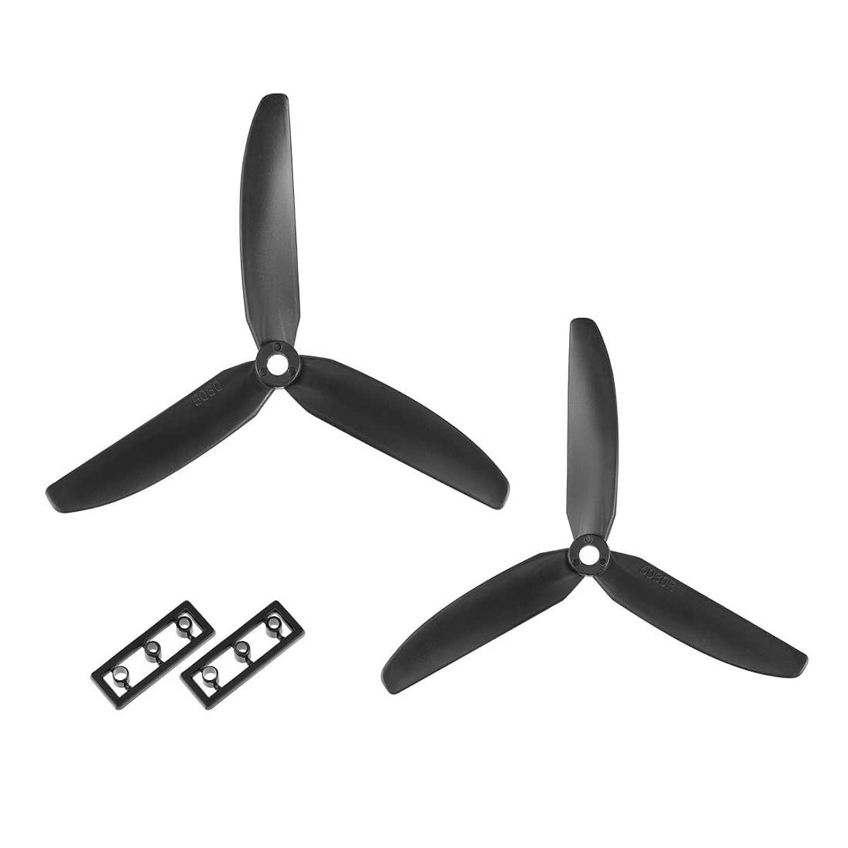 Black 3-blade multi-rotor propeller set of two with brackets, 5x3 in