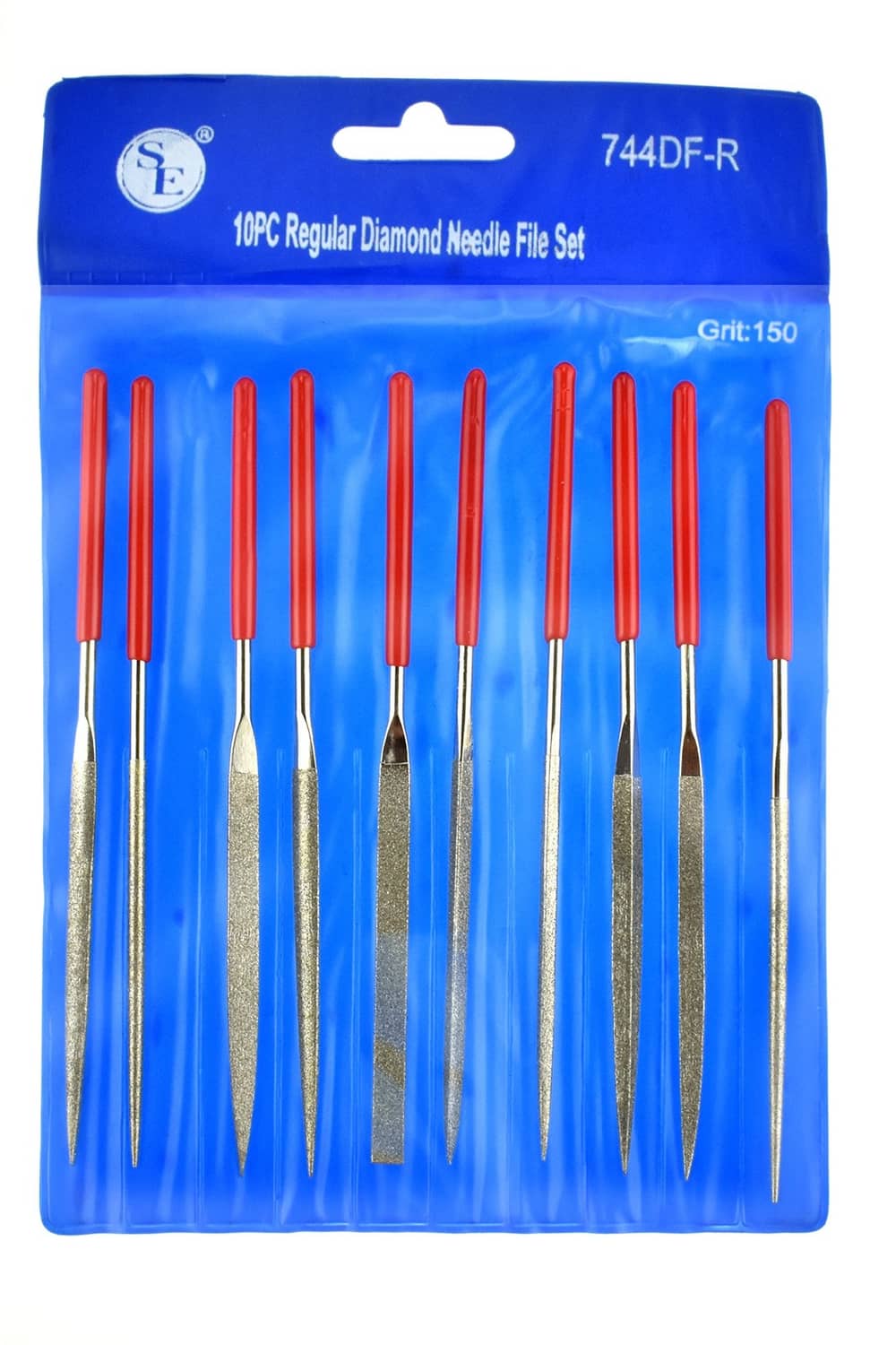 Se diamond needle file set, blue retail package with red-handled files