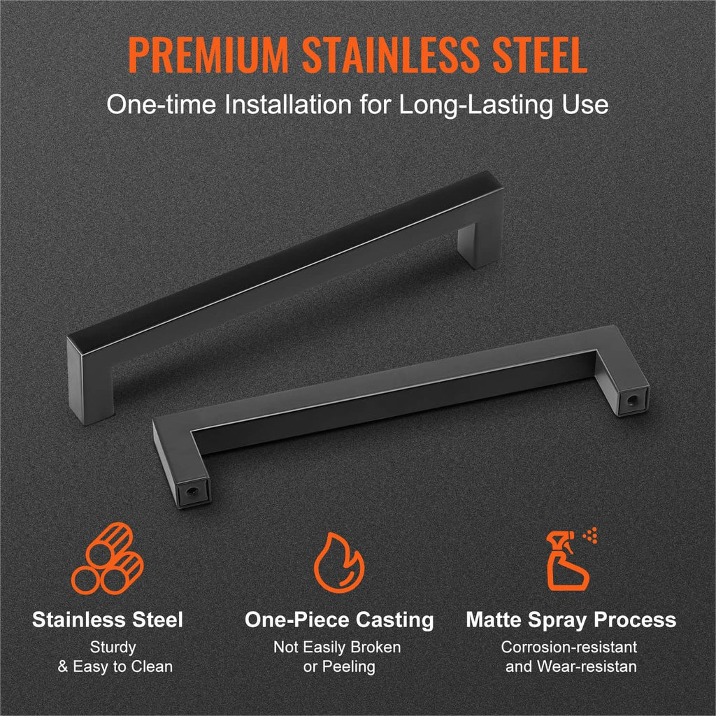 Matte black stainless steel cabinet pull, one-piece casting, square end design