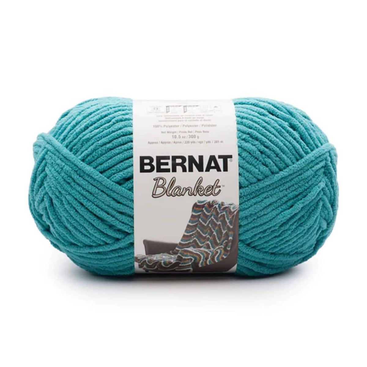 Bernat Blanket super bulky chenille yarn ball in teal with paper label