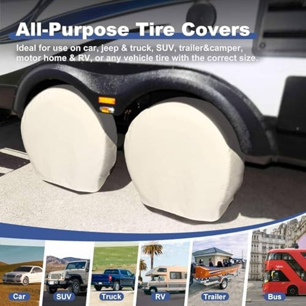 Off-white tire covers on vehicle wheels, rounded wheel protector