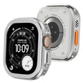 2-in-1 metal watch cover for Apple Watch Ultra 49mm, silver, on mesh band