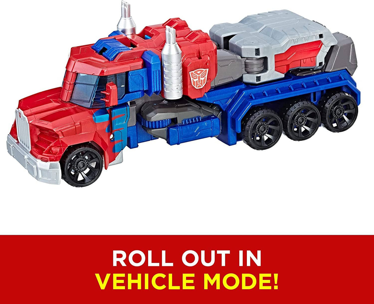 Robot action figure partially combined with a gray-and-blue wheeled truck body