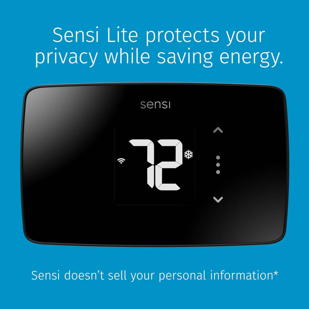 Black Sensi Lite smart thermostat close-up with digital temperature readout