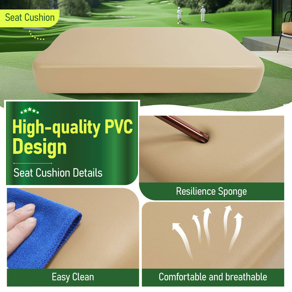Tan seat cushion with smooth vinyl finish and stitched panel detail