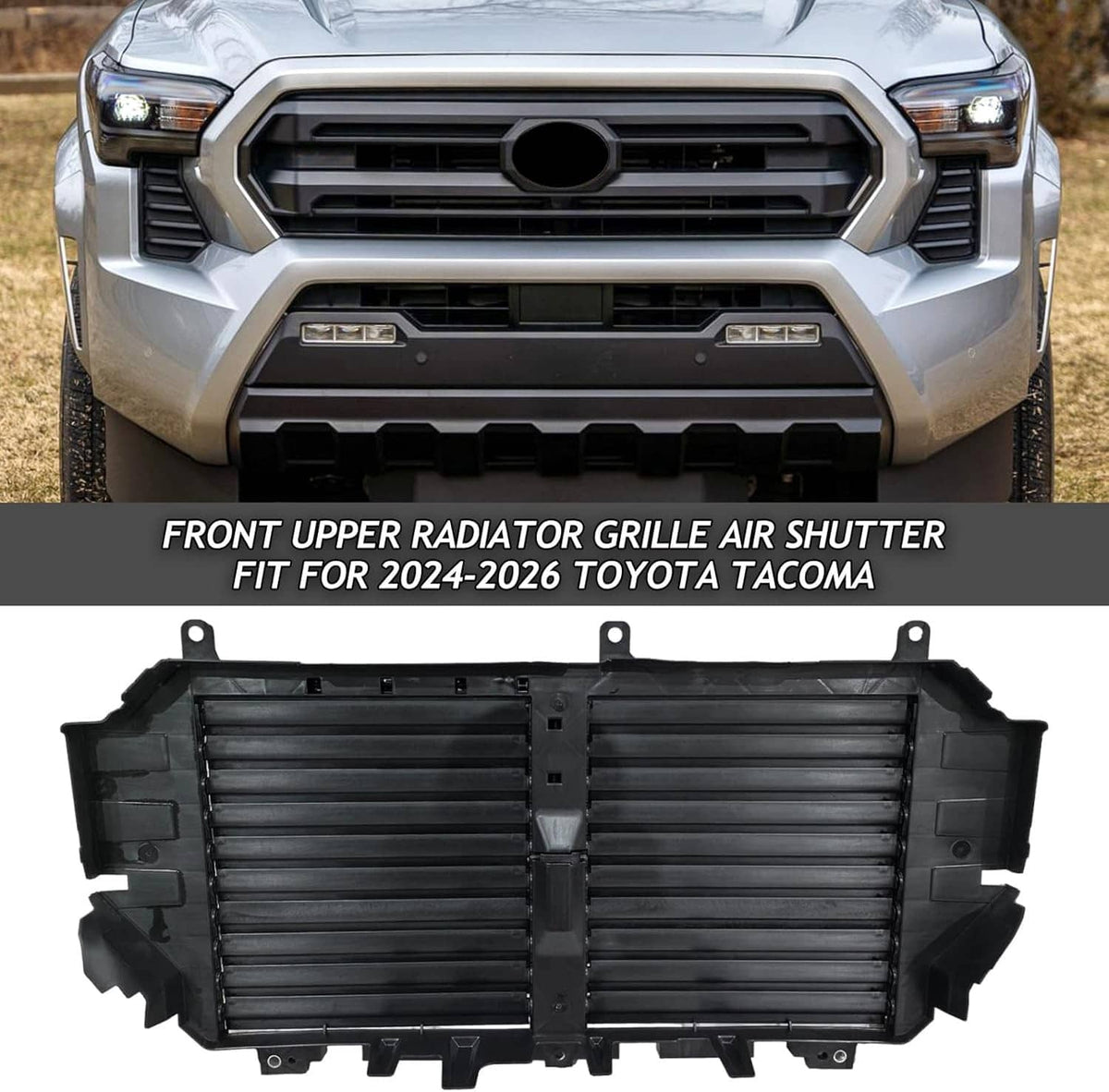 Front upper radiator grille air shutter louver, black with central opening