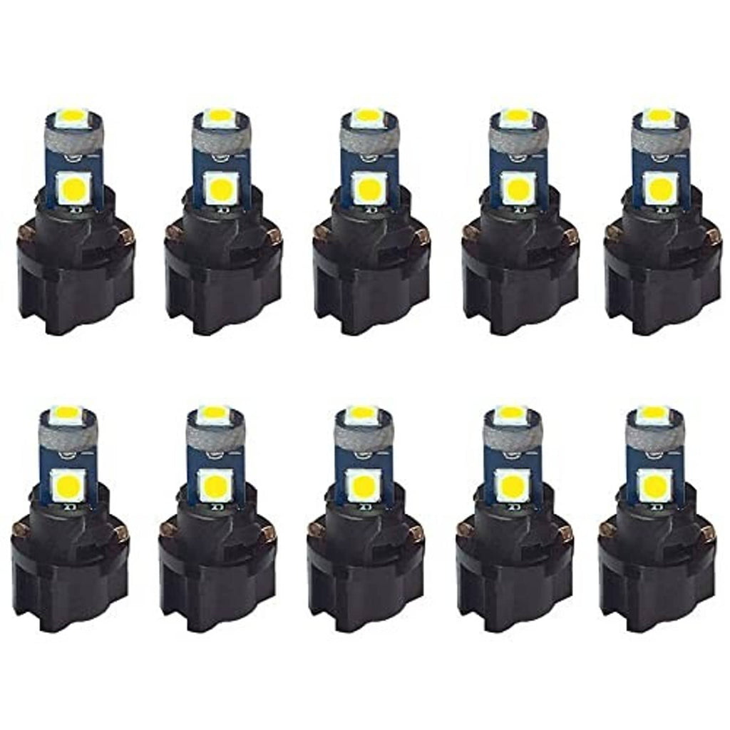 Set of 10 T5 LED bulbs with square LED chips on black twist-lock holders