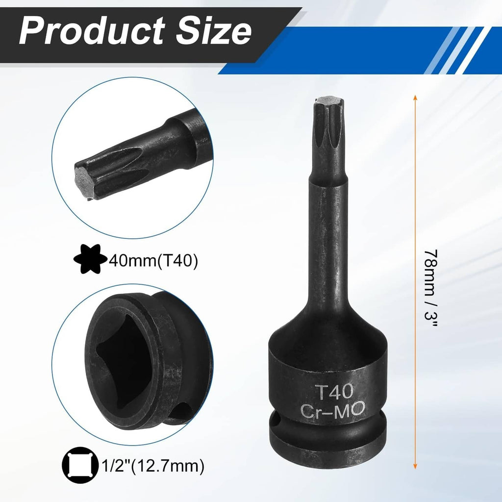 T40 Torx socket bit, black steel, 1/2-inch drive