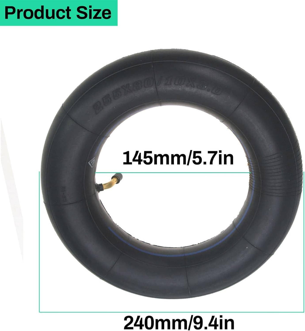 Black scooter inner tube with brass valve stem, round pneumatic tire