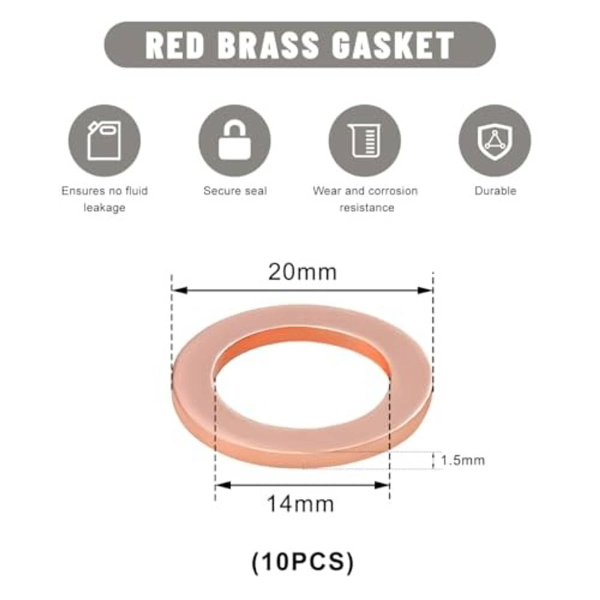 14mm copper crush seal ring gaskets, 10 pcs, 1.5mm thickness