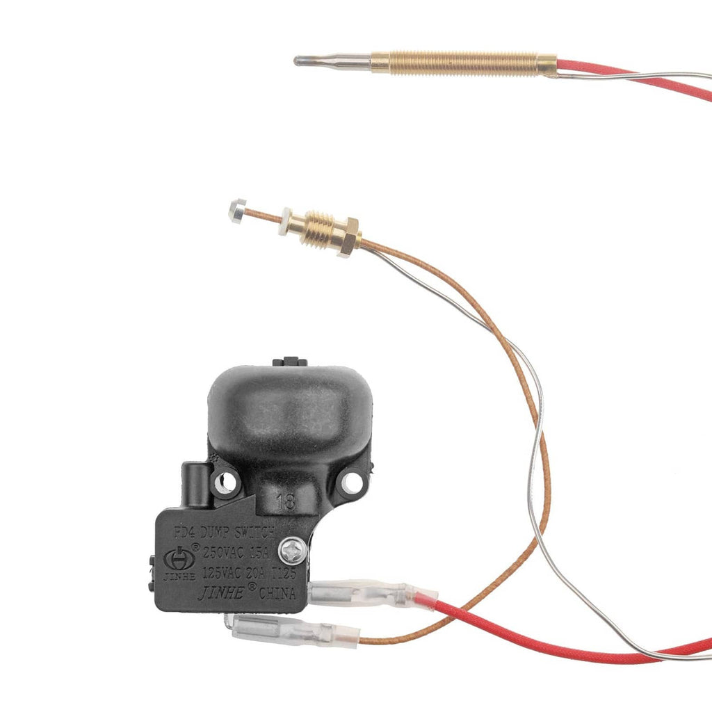 Thermocouple safety switch with black housing and braided wires, brass probe