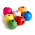 Round multicolor wooden beads with center holes (pink, yellow, green, blue, red, orange)
